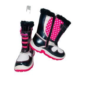 Disney Minnie Mouse Little Girls Bows Pink Black Polkadot Snow Boots Size 12